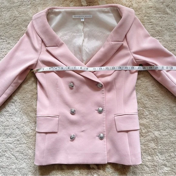 Veronica Beard Frayne Double-Breasted Crepe Low Shoulder Blazer Baby Pink Size 4